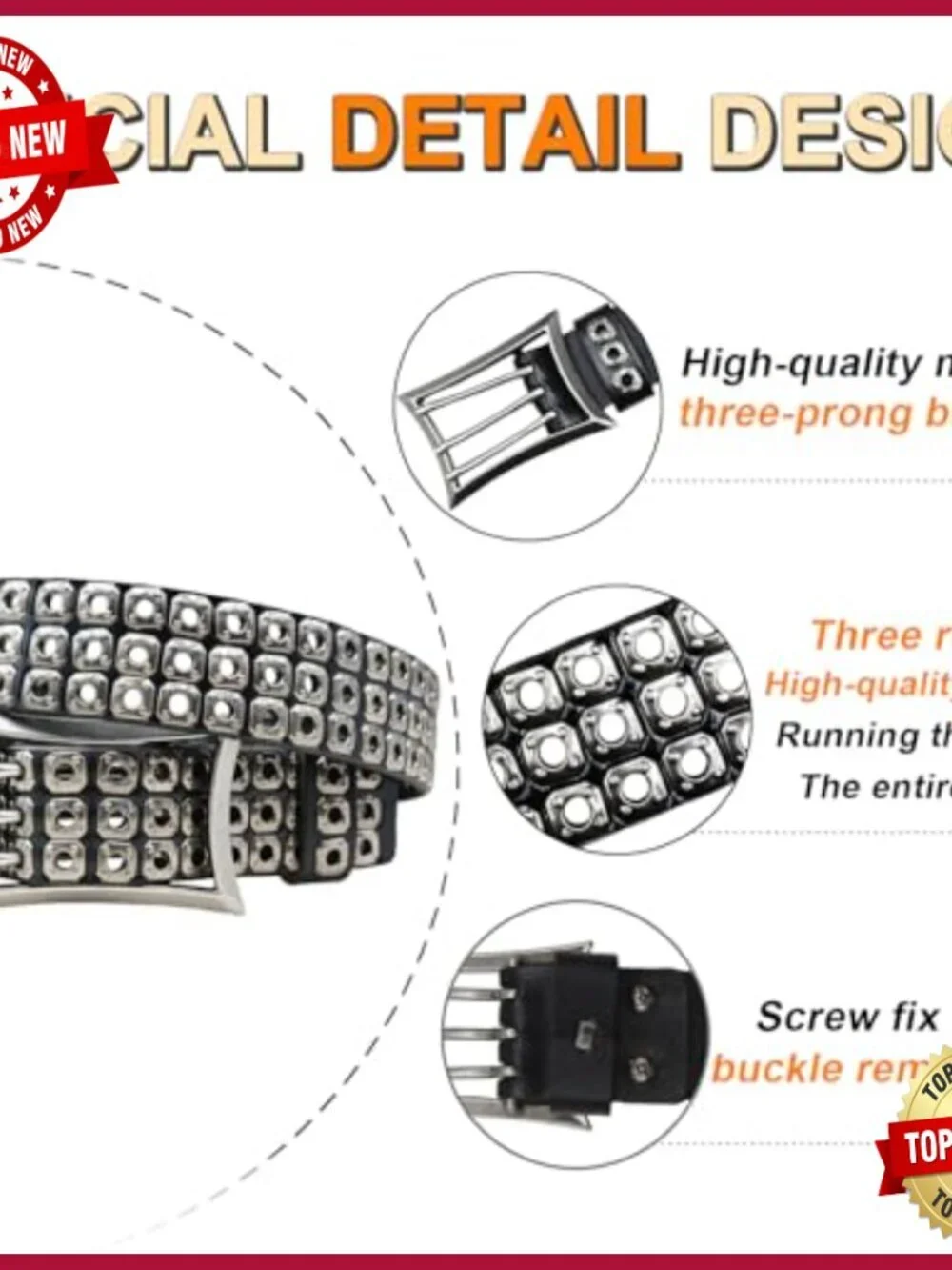 Three Studded Belt Genuine Leather Punk Y2K Gothic Belt